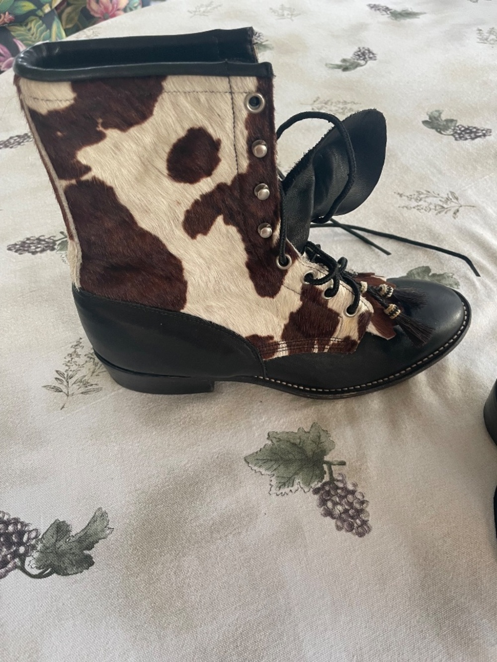 Larry Mahan Leather Cowhide Boots Kiltie Brown Black Western size 8